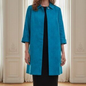 Chico's Blue Textured Floral 4 Button  3/4 Sleeve Coat 1